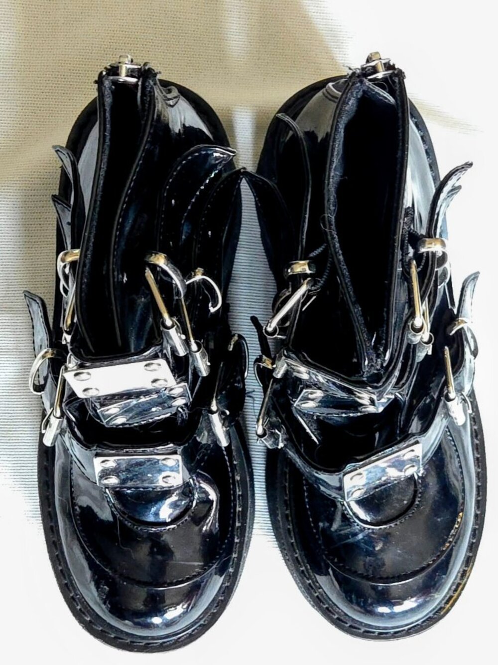 DEMONIA Swing 105 Black Patent Multiple Buckle Ankle Boot 5.5" Platform (Size 8)